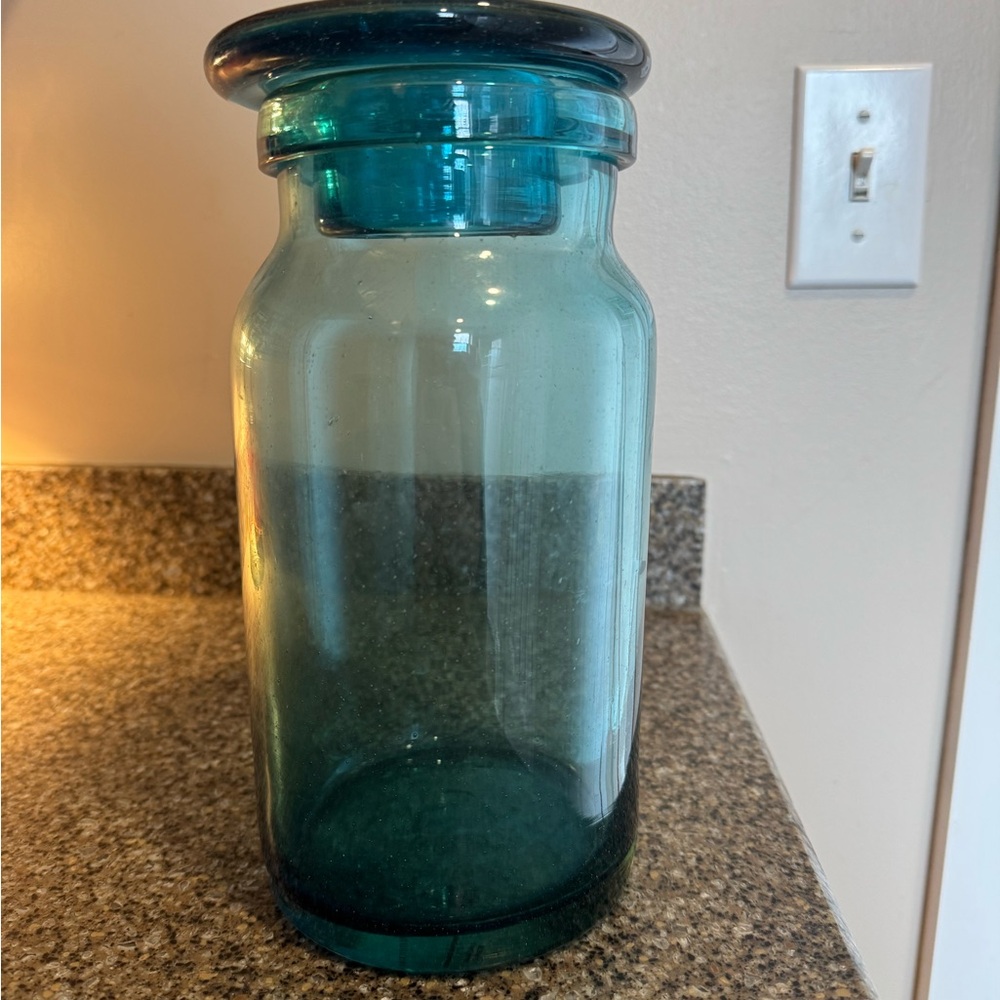Vintage Blue Glass Jar with Lid